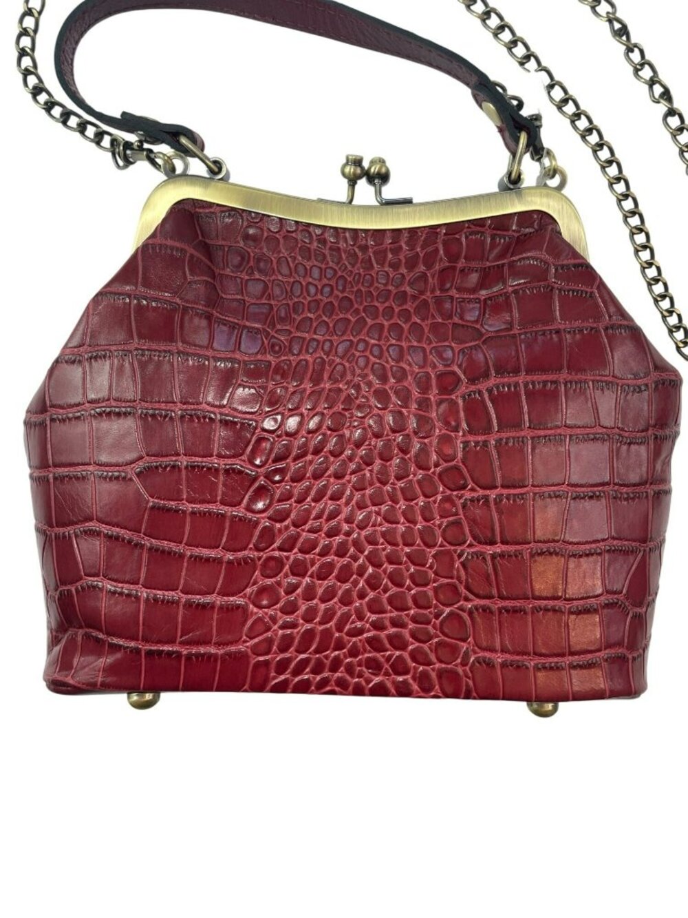 Patricia Nash Red Oxblood Leather Crocodile Frame Bag Chain Strap #P572311 NWT - Picture 4 of 12